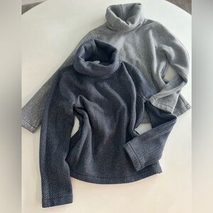 J Crew (2) 1 gray 1 blue: cowl neck LS sweater. Sz Lg. Herringbone. Super soft!